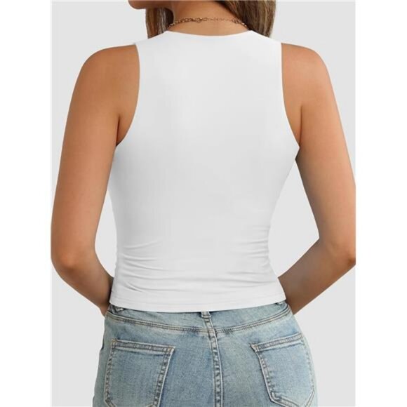 Womens Double Lined Crop Tank Tops Casual Basic Shirts Sleeveless - Picture 3 of 7